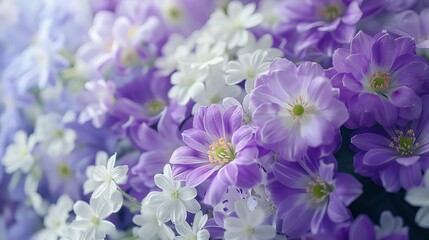 Delicate dance of purple and white flowers in full springtime bloom