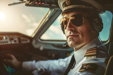 Pilot in the cockpit of commercial airplane
