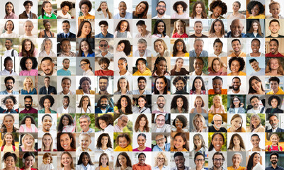 Colorful diverse faces collage, concept of unity