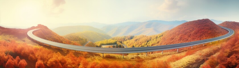 A long and winding road through the mountains in autumn. - obrazy, fototapety, plakaty