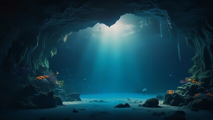 Underwater cave in the sea - obrazy, fototapety, plakaty
