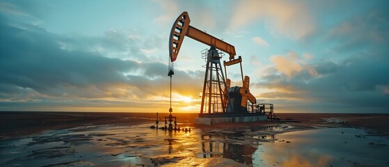 The Symbolism of Fossil Fuel Pollution: Oil Pump Jack Extracting Crude Oil in Field. Concept Environmental Impact, Energy Production, Fossil Fuel Extraction, Pollution, Industrialization - obrazy, fototapety, plakaty