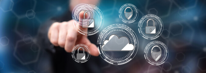 Man touching a cloud security concept - 792020922