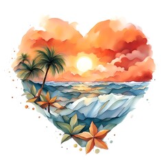 Clipart Heart Sunset Sea Summer 