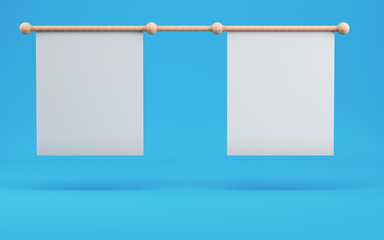 Two blank white banner on bright blue background