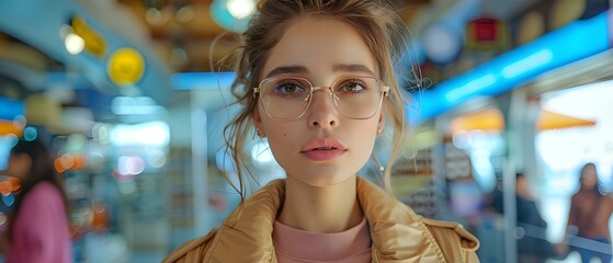 Top eyewear brands in optometry woman shopping for glasses at store. Concept High-End Eyewear, Designer Frames, Fashionable Glasses, Luxury Eyeglasses, Stylish Sunglasses - obrazy, fototapety, plakaty