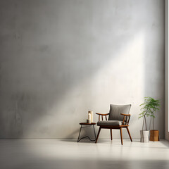 Empty minimalist room with a gray wall in the background. The shadow of the sun's rays. Nature cocept.