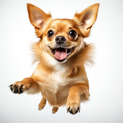 Chihuahua dog jumping, isolated on a white background