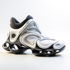 futuristic sports shoes with textile and foam organic shapes isolated on a white background