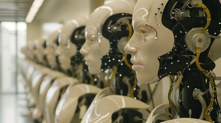Futuristic AI Robotic Heads Technology Concept
