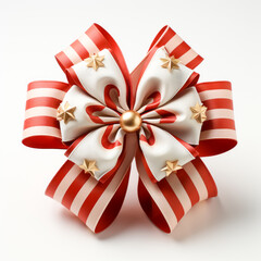 red and white star gift bow ribbon isolated on a white background