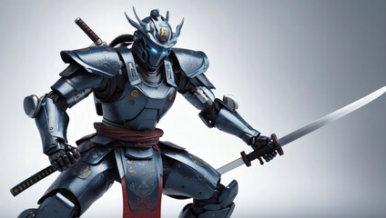 Contemporary D rendering of a robotic samurai in action.