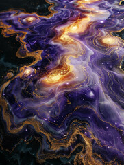 Fototapeta premium Cosmic Majesty Exploring the Abstract Purple and Gold Nebulae of the Universe