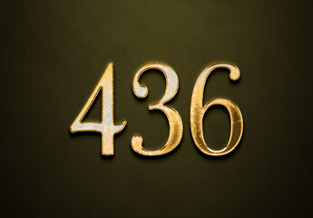 Old gold effect of 436 number with 3D glossy style Mockup.	
