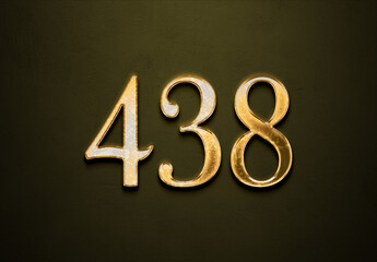 Old gold effect of 438 number with 3D glossy style Mockup.	