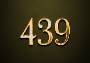 Old gold effect of 439 number with 3D glossy style Mockup.	