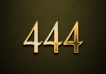 Old gold effect of 444 number with 3D glossy style Mockup.	