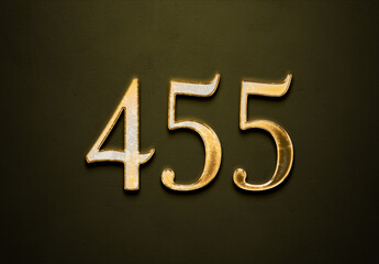 Old gold effect of 455 number with 3D glossy style Mockup.	
