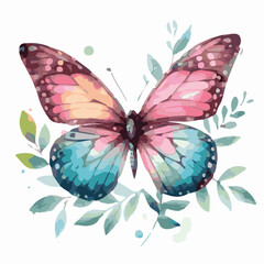 Beautiful butterfly watercolor vector illustration isolated on transparent background. - obrazy, fototapety, plakaty
