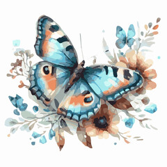 Beautiful butterfly watercolor vector illustration isolated on transparent background.