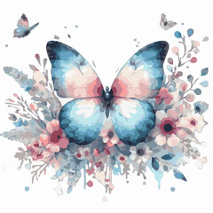Beautiful butterfly watercolor vector illustration isolated on transparent background.