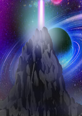 Digital painting of rock and space, digital art