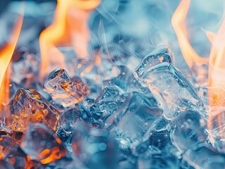 Melting ice amidst the dance of flames.