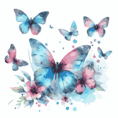 Beautiful butterfly watercolor vector illustration isolated on transparent background.