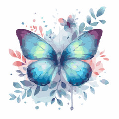 Beautiful butterfly watercolor vector illustration isolated on transparent background.