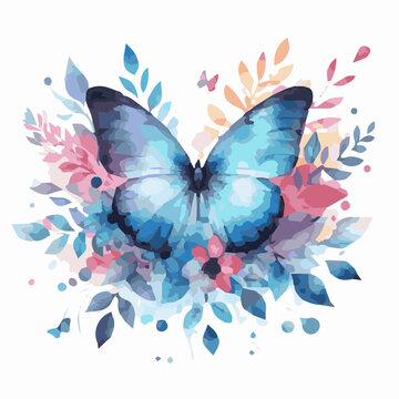 Beautiful butterfly watercolor vector illustration isolated on transparent background.