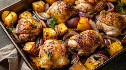 Chicken thighs sheet pan dinner with squash - 792027707