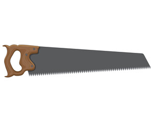 vector illustration design of a serrated and sharp wood saw that is used by hand or manually with a handle made of wood