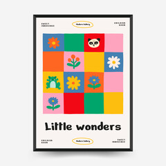 Abstract Childrens Room posters template. Modern trendy Kids minimal style. Hand drawn design for wallpaper, wall decor, print, postcard, cover, template, banner. 