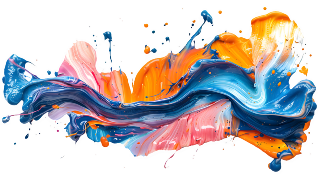 Colorful paint splashes isolated on a transparent background, PNG, Ai