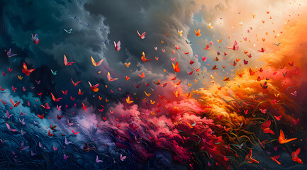 Vivid Emotions: Oil Painting Featuring Butterflies Accentuating Emotional Gradients