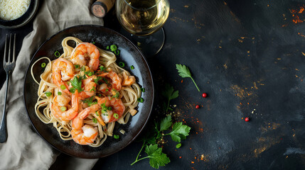 Shrimp scampi dinner with copy space - 792029371