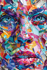 Fototapeta na wymiar Detailed close-up of a persons face entirely crafted from vibrant and colorful paper, showcasing intricate details and meticulous craftsmanship