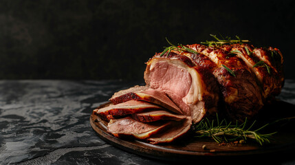 Roast pork loin with rosemary and copy space - 792030114