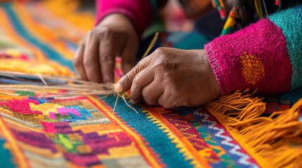 Artisan Hands Crafting Traditional Vibrant Woven Textile