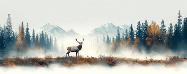 Majestic stag in misty autumn forest scene