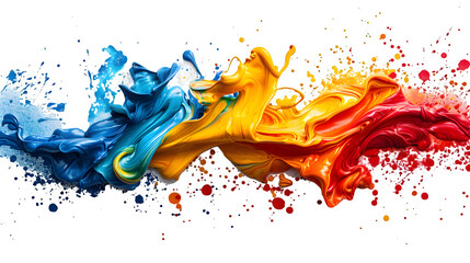 Blue, yellow and orange paint splashes isolated on a transparent background, PNG, Ai