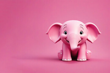 The pink elephant smiles. Illustration on a pink background with space for text.
