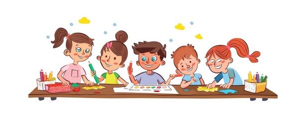 Obraz premium Children's art class fun cartoon illustration.