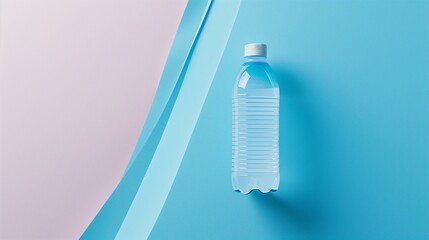 Water bottle mockup background, plastic bottle on blue and pink background, glass medicine drinking water soda no people