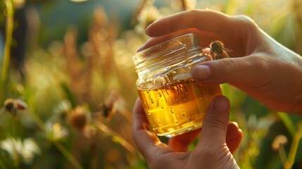 Freshly Harvested Honey in Glass Jar Close-Up (Macro Lens) - obrazy, fototapety, plakaty