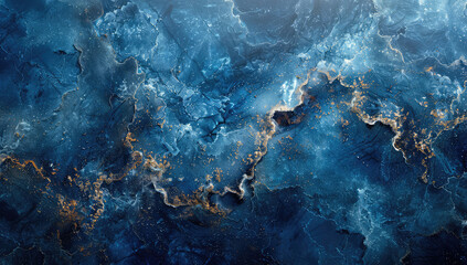 A deep blue marble texture with golden veins, evoking the ocean's depths and elegance. Created with Ai - obrazy, fototapety, plakaty