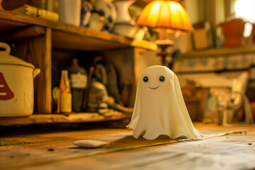 A small, friendly ghost that cant help but giggle when it tries to haunt, spreading more cheer than fear - obrazy, fototapety, plakaty