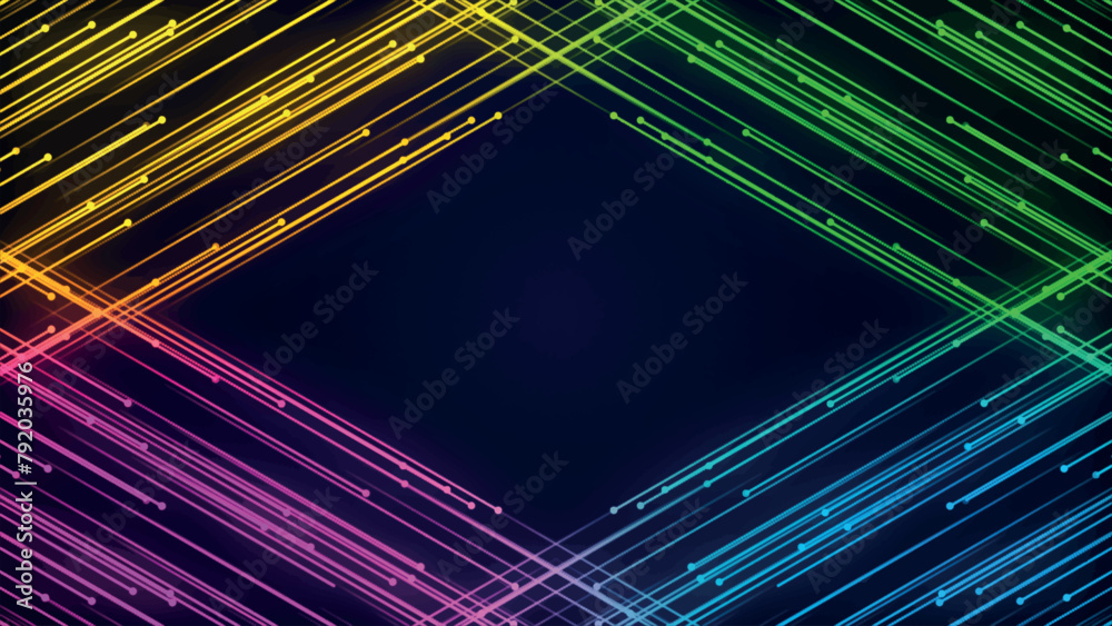 Poster diagonal rays of light. glowing stripes on a dark background. colored diagonal lines on a dark backg