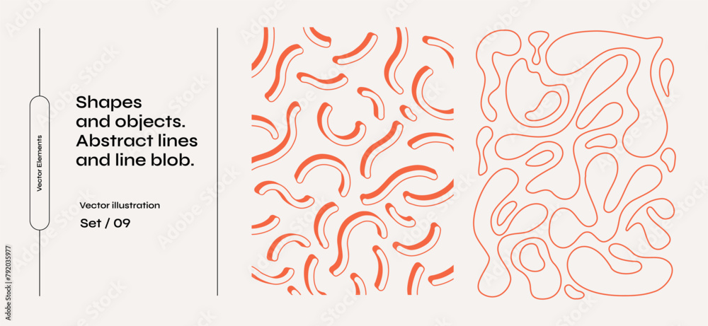 Aufkleber Set of red abstract shapes and lines. Collection of amorphous objects of various irregular shapes on a light isolated background. Graphic elements for your design.