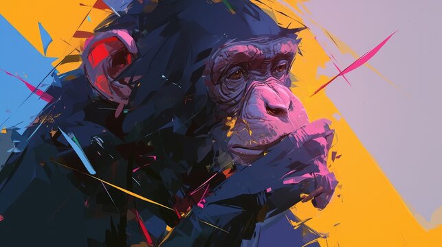 A monkey sketch is hand drawn in black and transformed into a 2d illustration